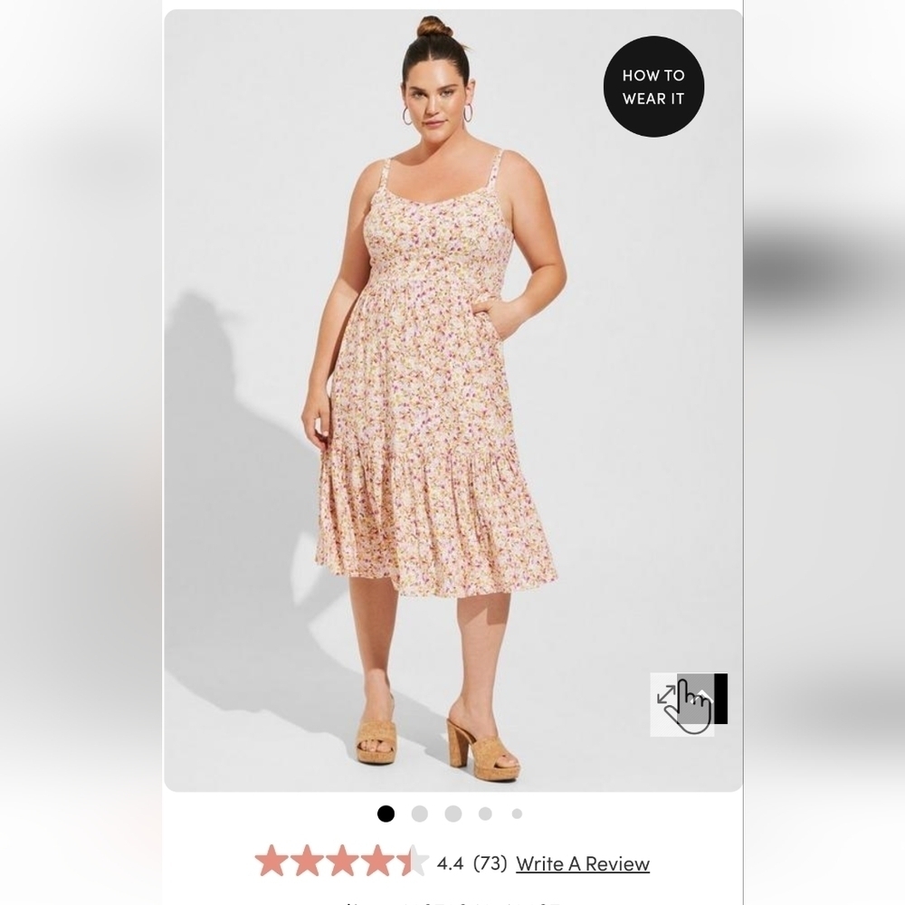 New Torrid Feminine Midi Rayon floral Tiered Dress, Cottagecore size 1x 14/16